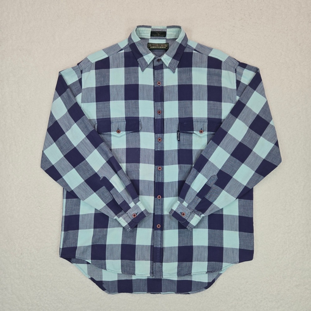 Vintage Levi Strauss Sutter Creek Black Tab Buffalo Check Flannel Men Shirt L